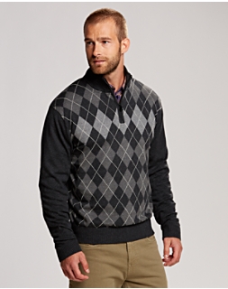 Cutter & Buck Long Sleeve Argyle Pattern ¼ Zip Mock Neck Sweater